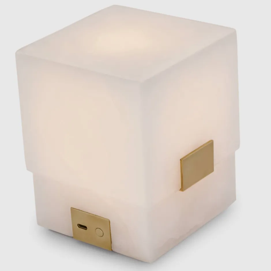 Table|Portables<Kelly Wearstler covet 6" rechargeable accent lamp ALABASTERANDANTIQUE-BURNISHEDBRASS