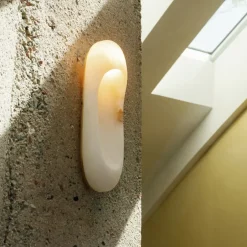 Wall<Kelly Wearstler esculpa 18" elongated wall light ALABASTERANDANTIQUE-BURNISHEDBRASS