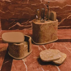 Entertaining<Kelly Wearstler maris marble coaster set GIALLOREALE