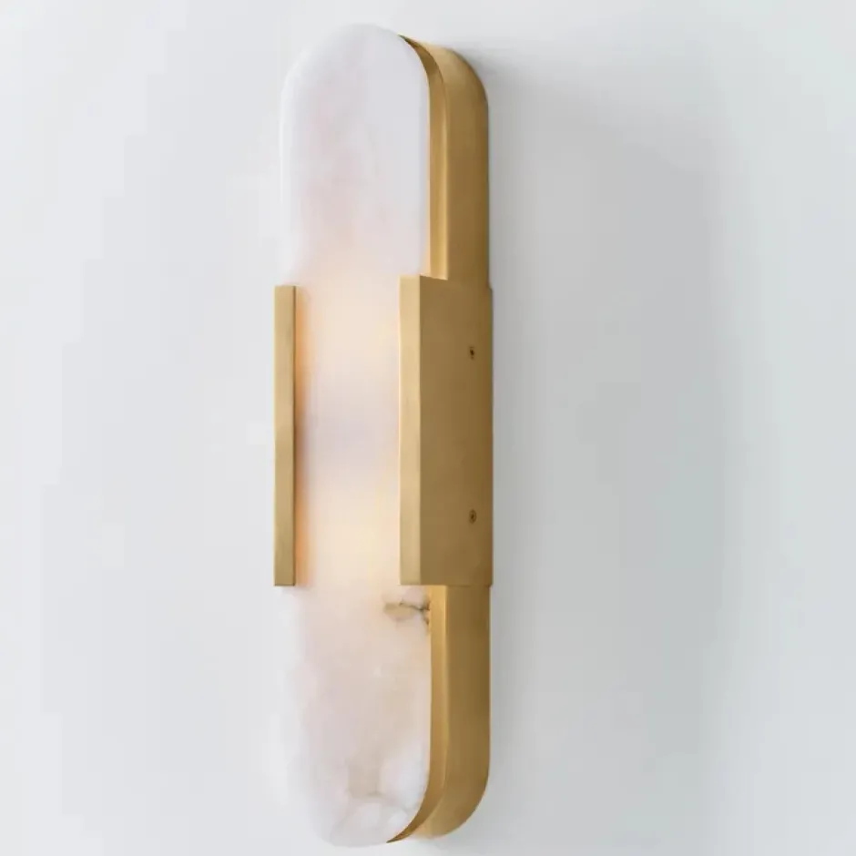Wall<Kelly Wearstler melange 10" elongated sconce ANTIQUE-BURNISHEDBRASSW/ALABASTER