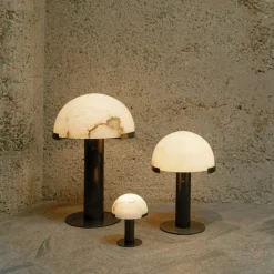 Table|Portables<Kelly Wearstler melange 8" rechargeable accent lamp ANTIQUE-BURNISHEDBRASSWITHALABASTER