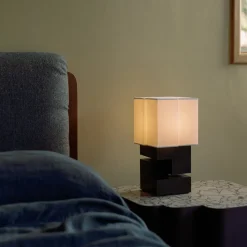 Table<Kelly Wearstler nucleo 14" accent lamp MUSEUMBLACKWITHLINENSHADE