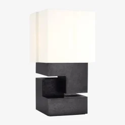 Table<Kelly Wearstler nucleo 18" table lamp MUSEUMBLACKWITHLINENSHADE