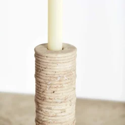 Objects<Kelly Wearstler ribbed large candle holder TRAVERTINE