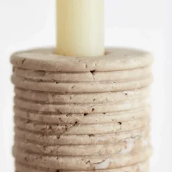 Objects<Kelly Wearstler ribbed large candle holder TRAVERTINE
