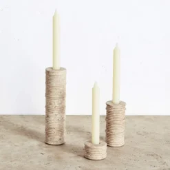 Objects<Kelly Wearstler ribbed large candle holder TRAVERTINE