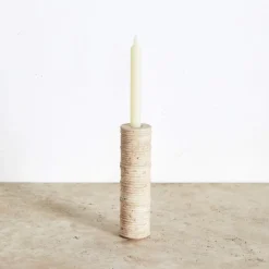Objects<Kelly Wearstler ribbed large candle holder TRAVERTINE