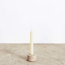 Objects<Kelly Wearstler ribbed small candle holder TRAVERTINE