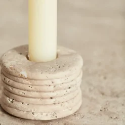 Objects<Kelly Wearstler ribbed small candle holder TRAVERTINE
