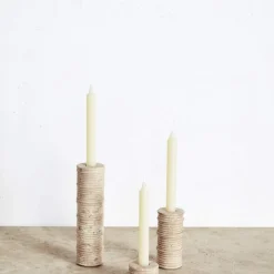 Objects<Kelly Wearstler ribbed small candle holder TRAVERTINE