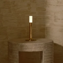 Portables<Kelly Wearstler rousseau 10" rechargeable accent lamp BRONZEWITHETCHEDCRYSTAL