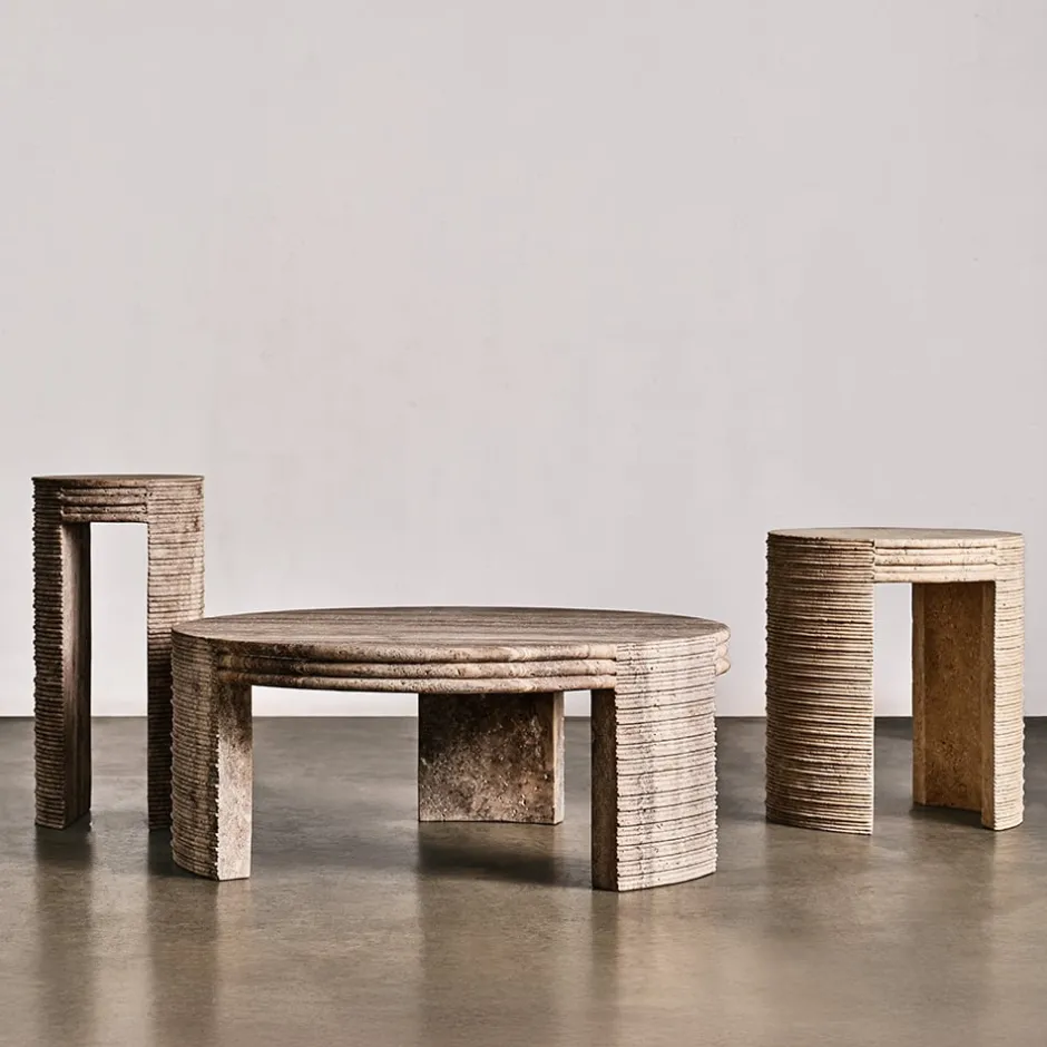 Coffee Tables<Kelly Wearstler stacked coffee table COFFEETRAVERTINE