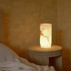 Table|Portables<Kelly Wearstler tourne 12" rechargeable table lamp ALABASTER