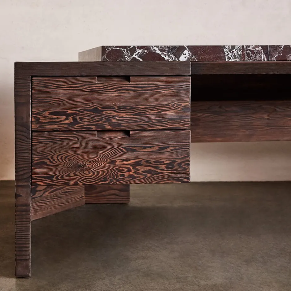 Desks<Kelly Wearstler truss desk SHOWNINWARMSTAINEDSANBLASTEDDOUGLASFIRWITHROSSOLEVANTO