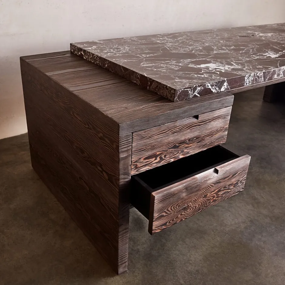 Desks<Kelly Wearstler truss desk SHOWNINWARMSTAINEDSANBLASTEDDOUGLASFIRWITHROSSOLEVANTO